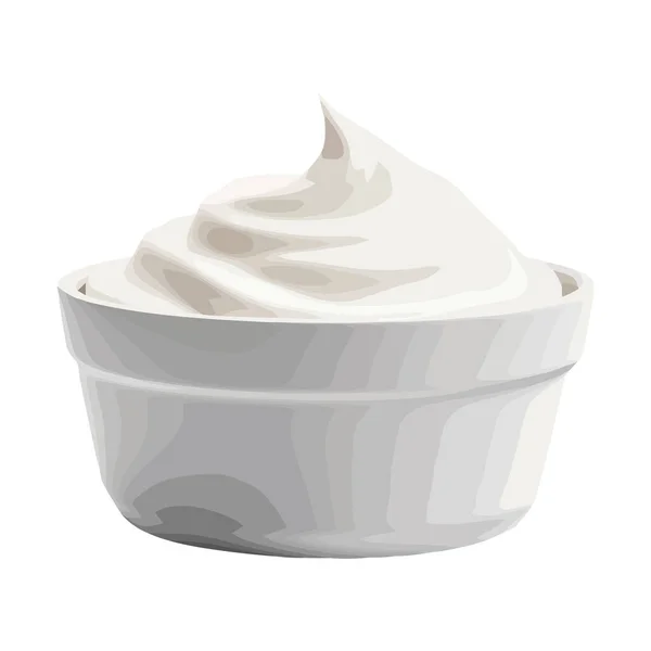 Friss Bio Joghurt Egy Kerámia Tál Ikon Izolált — Stock Vector