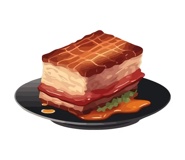 Gourmet Pork Steak Meal Decorative Plate Icon Isolated - Stok Vektor