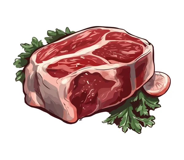 Vers Varkensvlees Steak Met Peterselie Blad Garnering Pictogram Geïsoleerd — Stockvector