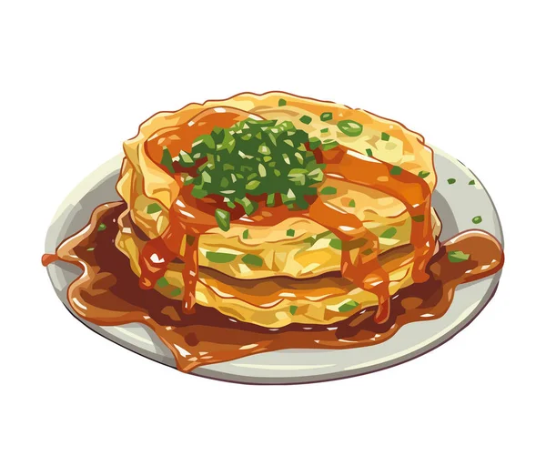 Tumpukan Pancake Gourmet Dengan Ikon Sirup Segar Terisolasi - Stok Vektor