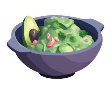 Sağlıklı vejetaryen yemeği. Kase ikonunda taze guacamole.