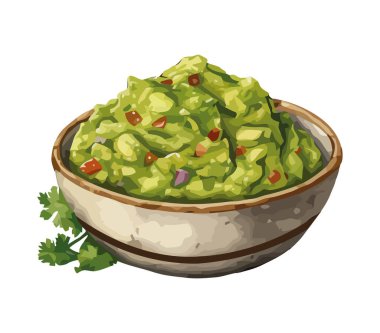 Sağlıklı vejetaryen guacamole taze kase ikonu izole