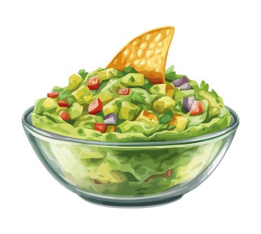 Nachos ikonu izole edilmiş taze guacamole kasesi.