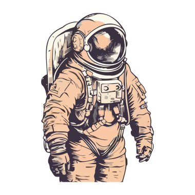 Uzay giysisi içindeki astronot izole edilmiş ekipmanlarla galaksiyi keşfediyor.