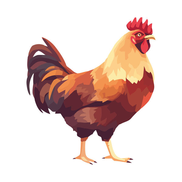 Cute rooster standing on white background icon isolated