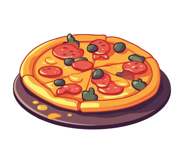 Mozzarella Salami Pepperoni Icono Pizza Aislado — Vector de stock