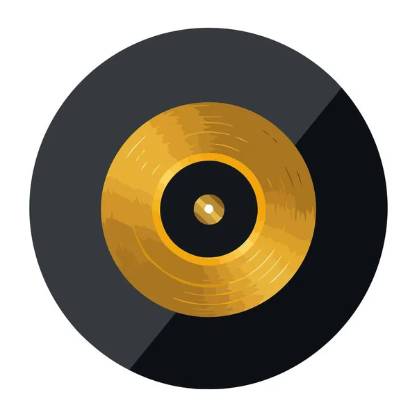 Gouden Zwarte Vinyl Disk Muziek Icoon Geïsoleerd — Stockvector