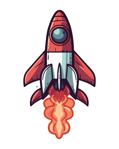 Nave Espacial Futurista Volando Galaxia Con Llamas Cohetes Aisladas — Vector de stock