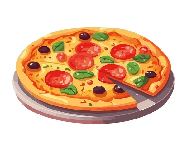 Pizza Gourmet Horno Pepperoni Verduras Icono Aislado — Vector de stock