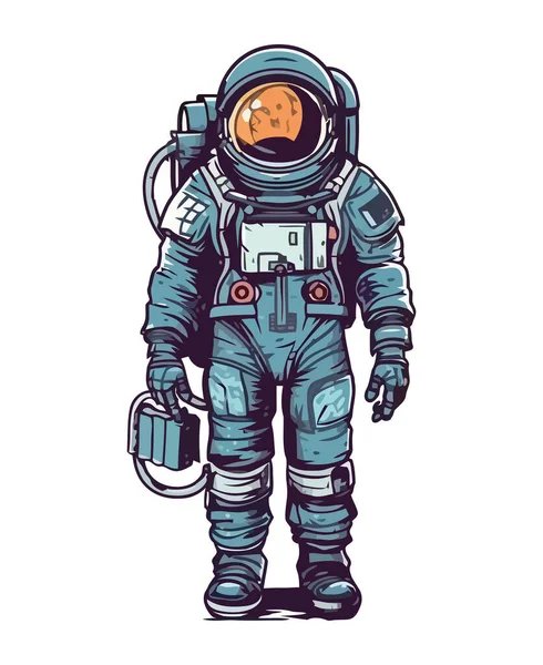 具有隔离设备的未来派宇航服空间探险者 — 图库矢量图片