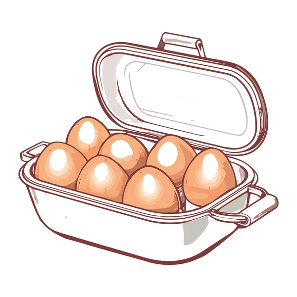 Φρέσκα Βιολογικά Αυγά Ένα Καλάθι Κινουμένων Σχεδίων Εικονίδιο Απομονωμένο — Διανυσματικό Αρχείο