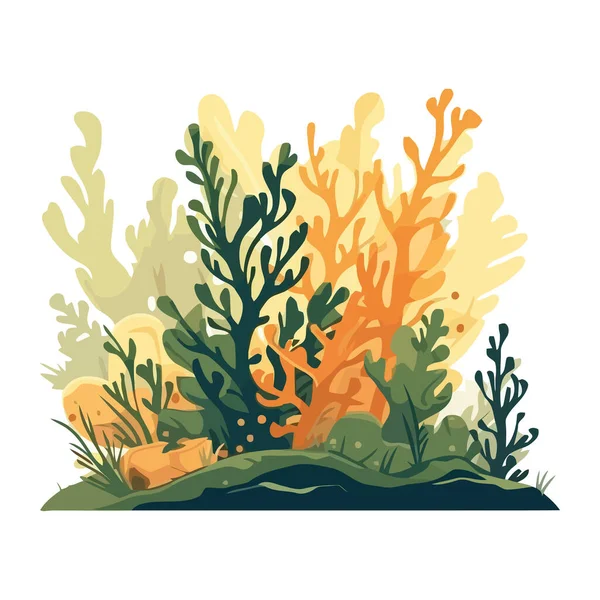 海藻とサンゴ礁が隔離された水中の風景 — ストックベクタ