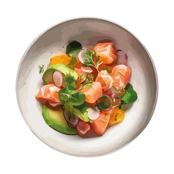 Φρέσκια Γκουρμέ Σαλάτα Στο Πιάτο Υγιή Εικονίδιο Γεύμα Απομονωμένο — Διανυσματικό Αρχείο