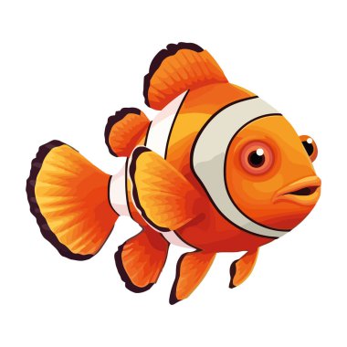 Tropikal resif ikonunda yüzen şirin palyaço balığı izole edilmiş.