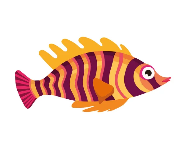 Bonito Desenho Animado Listrado Peixe Ícone Animal Isolado — Vetor de Stock