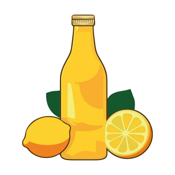 Limonada Fresca Garrafa Vidro Com Ícone Fruta Isolado — Vetor de Stock