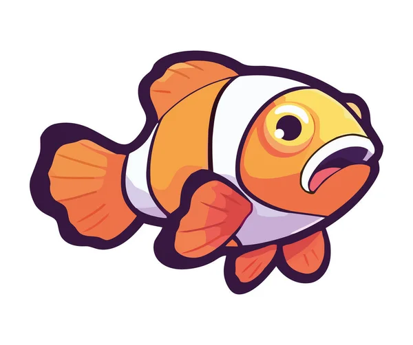 Netter Cartoon Fisch Schwimmt Isoliert Tropischen Riff — Stockvektor