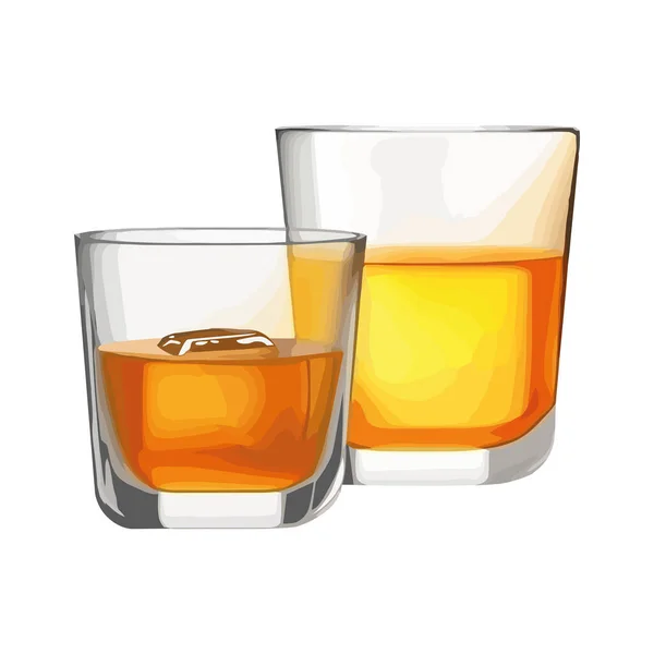 玻璃杯中的威士忌鸡尾酒与冰图标隔离 — 图库矢量图片