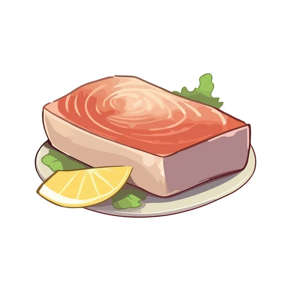 Tenha Bir Tabakta Taze Deniz Ürünleri Biftek — Stok Vektör