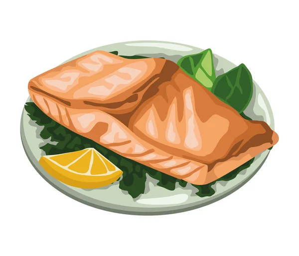 Fillet Makanan Laut Segar Dipanggang Dengan Ikon Lemon Dan Herbal - Stok Vektor