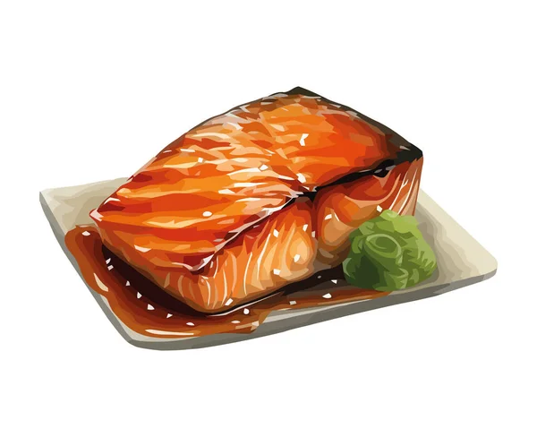 Piring Makanan Laut Segar Dengan Sashimi Dan Ikon Fillet Terisolasi - Stok Vektor