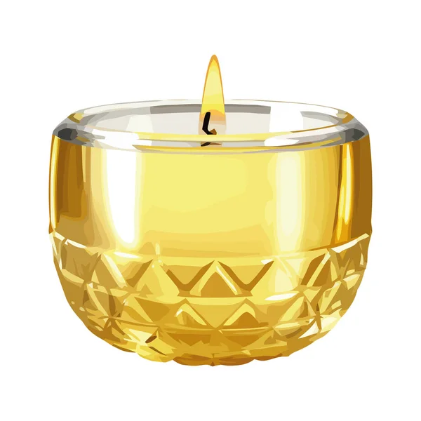 Shiny Gold Candle Burning Glass Reflection Icon Isolated — Stock Vector