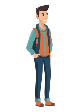 Gülümseyen yetişkin yürüyüşü ve kendinden emin ikon izole