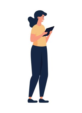 İş kadını çalışıyor, teknoloji kullanarak başarı simgesi izole edildi