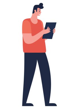 Bir iş adamı dijital tablet simgesini izole etti