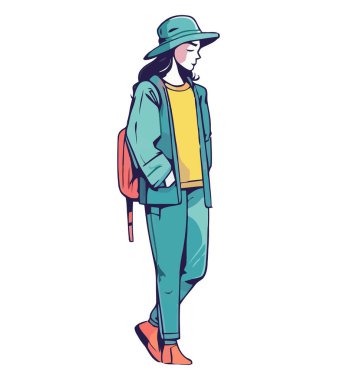 Dışarda gezen genç bir kadın izole edilmiş bir sırt çantası ile