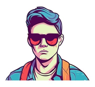 Güneş gözlüklü şık bir adam, izole bir moda ikonu taşıyıcısı.