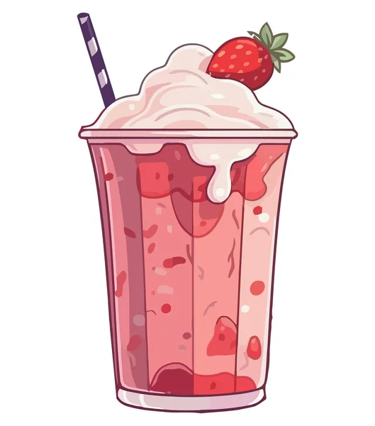 Menyegarkan Koktail Musim Panas Dengan Strawberry Ikon Milkshake Terisolasi - Stok Vektor