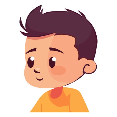 Neşeli çizgi film çocuğu gülümsüyor, sevimli ve mutlu ikon izole edilmiş.