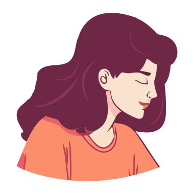 İzole edilmiş, gülümseyen genç bir kadın ikonunun sevimli bir karikatür karakteri.