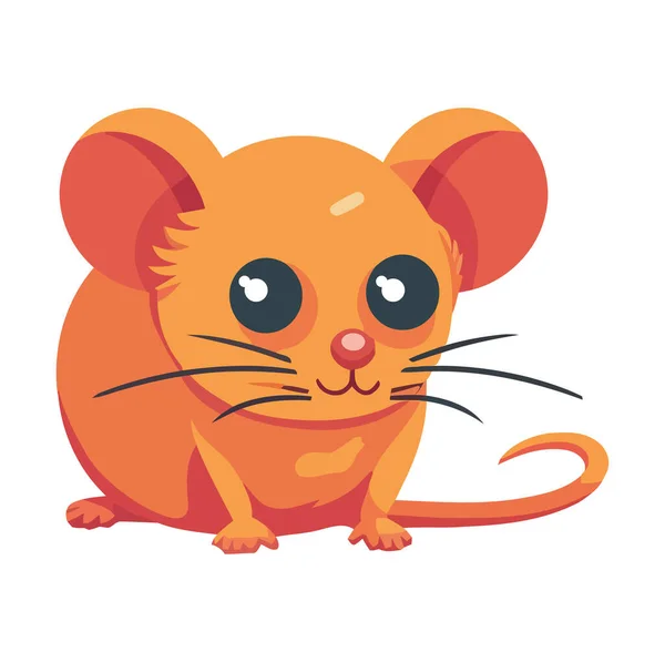 Bonito Desenho Animado Mouse Sentado Pele Fofa Bigodes Ícone Isolado — Vetor de Stock