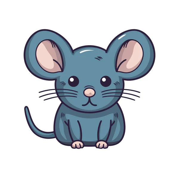 Симпатичная Мультяшная Мышь Маленькая Пушистая Сидящая Икона Изолирована — стоковый вектор