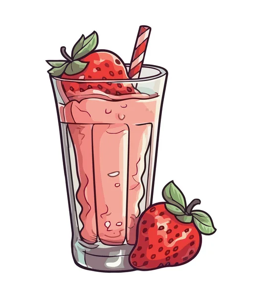 Fresh Strawberry Milkshake Sweet Refreshing Dessert Icon Isolated — Stock Vector