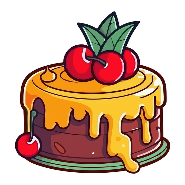 Gourmetkuchen Süße Erdbeercreme Auf Einem Teller Symbol Isoliert — Stockvektor