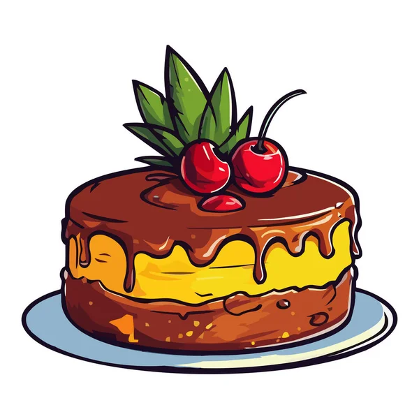 一个可爱的卡通片甜点与水果和奶油图标隔离 — 图库矢量图片