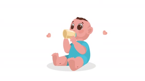 Bonito Recém Nascido Bebendo Leite Animação Vídeo Animado — Vídeo de Stock
