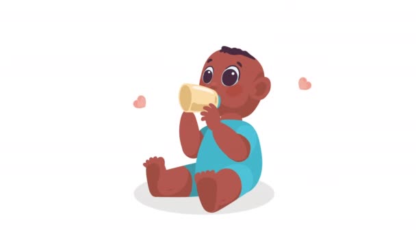 Afro Pasgeboren Drinken Melk Karakter Animatie Video Geanimeerd — Stockvideo