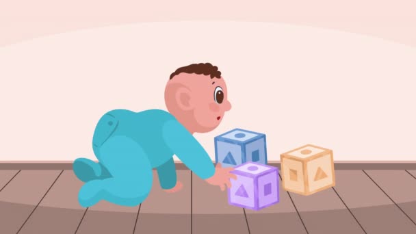 Lindo Recién Nacido Arrastrándose Jugando Animación Video Animado — Vídeos de Stock