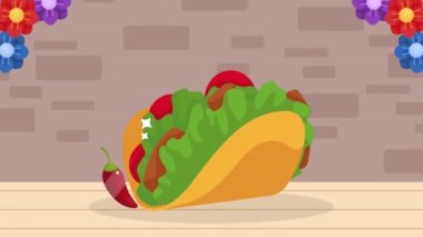Meksika kültürü lezzetli taco animasyonu 4k video animasyonu