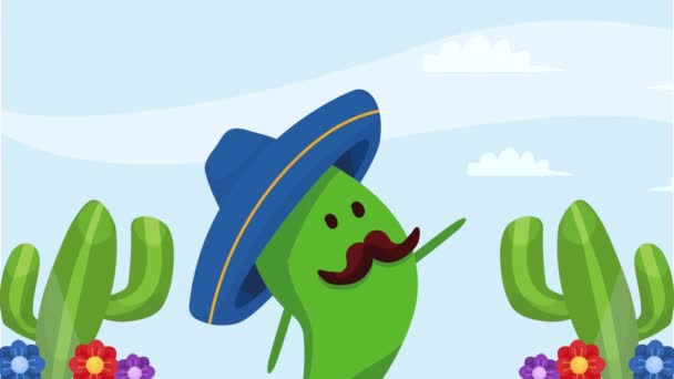 Mexikói Kultúra Kaktusz Képregény Karakter Animáció Videó Animált — Stock videók