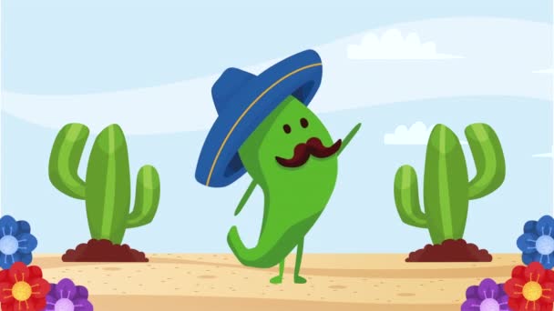 Mexická Kultura Kaktus Komické Postavy Animace Video Animované — Stock video