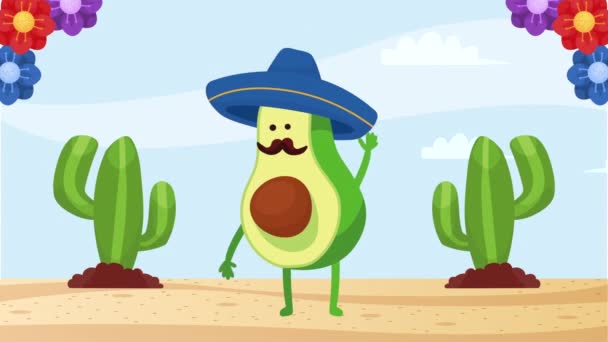 Cultura Mexicana Aguacate Cómic Animación Personajes Video Animado — Vídeo de stock