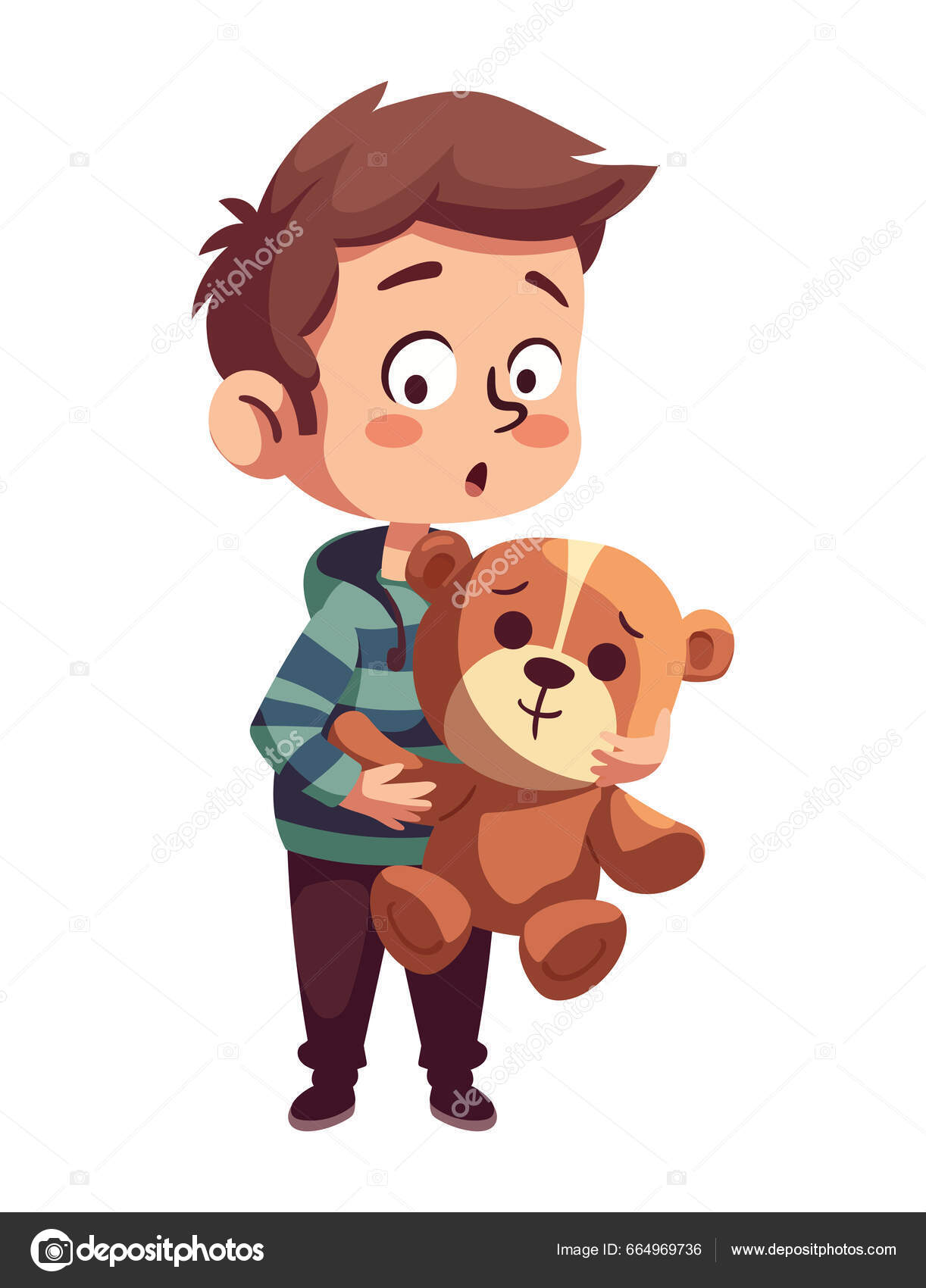 Niño Lindo Jugando Con Oso Juguete Lleno Alegría Icono Aislado