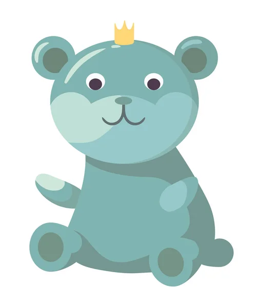 Urso Desenho Animado Bonito Com Ícone Sentado Animal Coroa Isolado — Vetor de Stock