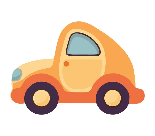 Cute Yellow Car Speeds Road Cartoon Icon Isolated — Stock Vector