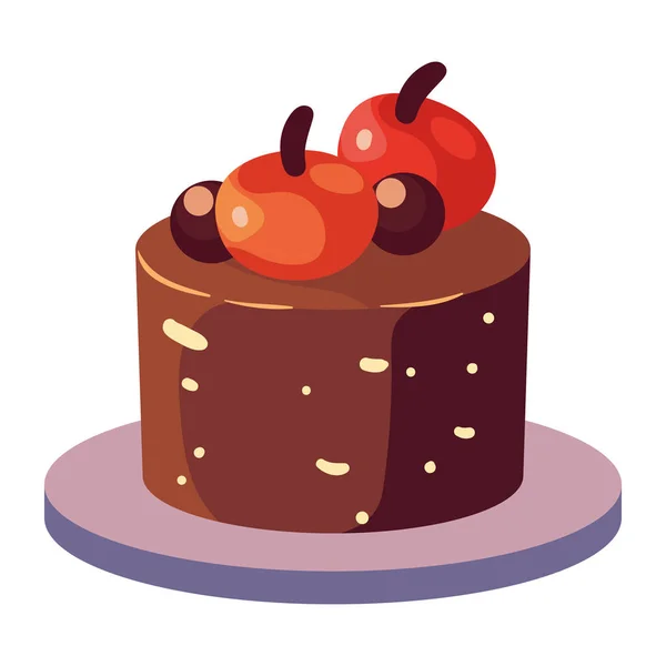 Изолированный Десертный Шоколадный Торт Свежей Клубникой — стоковый вектор